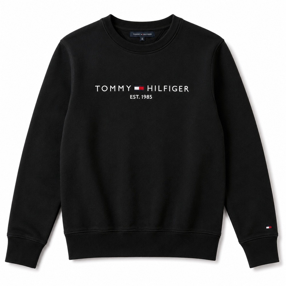 Tommy Hilfiger Crewneck Sweatshirt Black Embroidered Logo Men's Medium